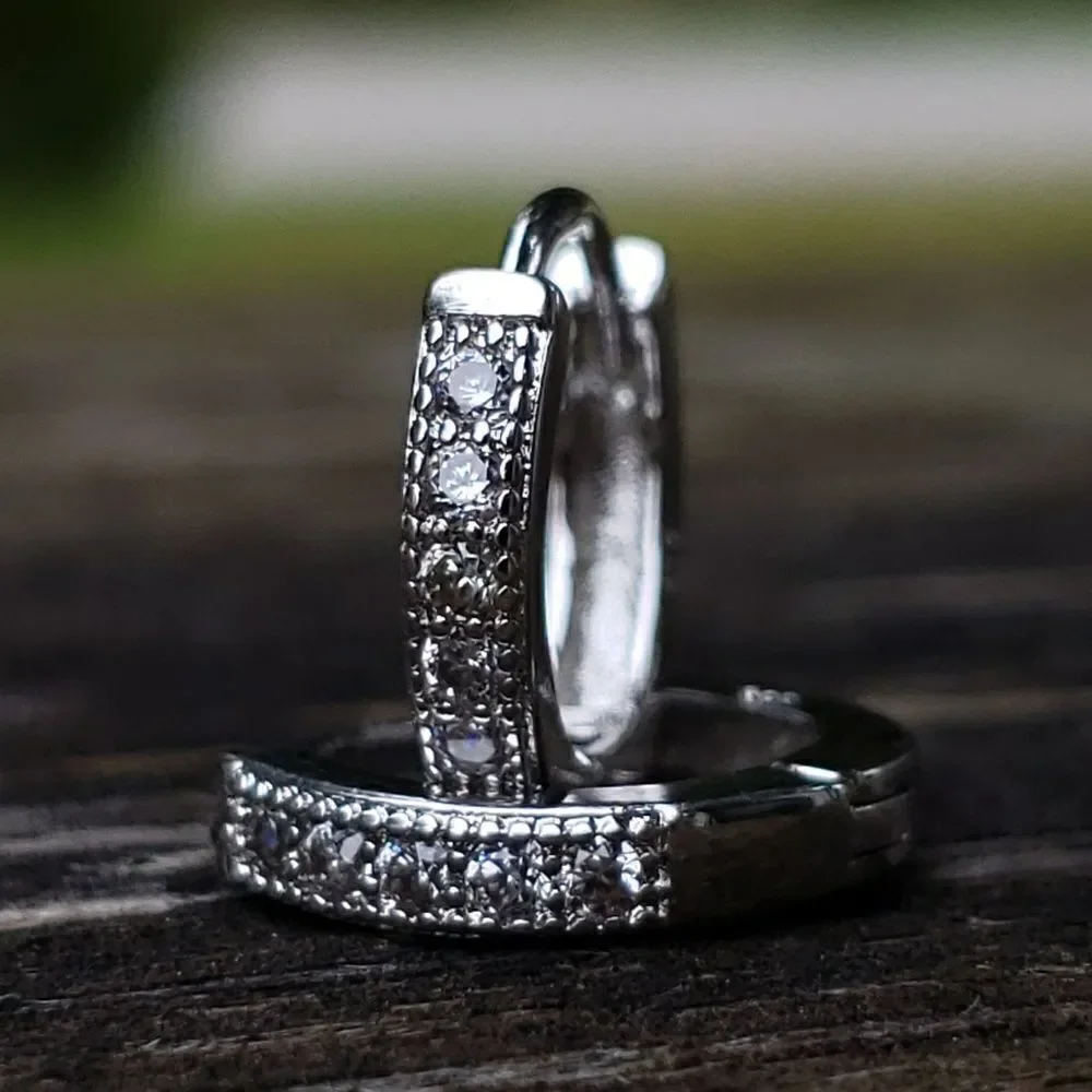 .925 Silver Lab Simulated diamond Hoop Earrings - Picture 4 of 6